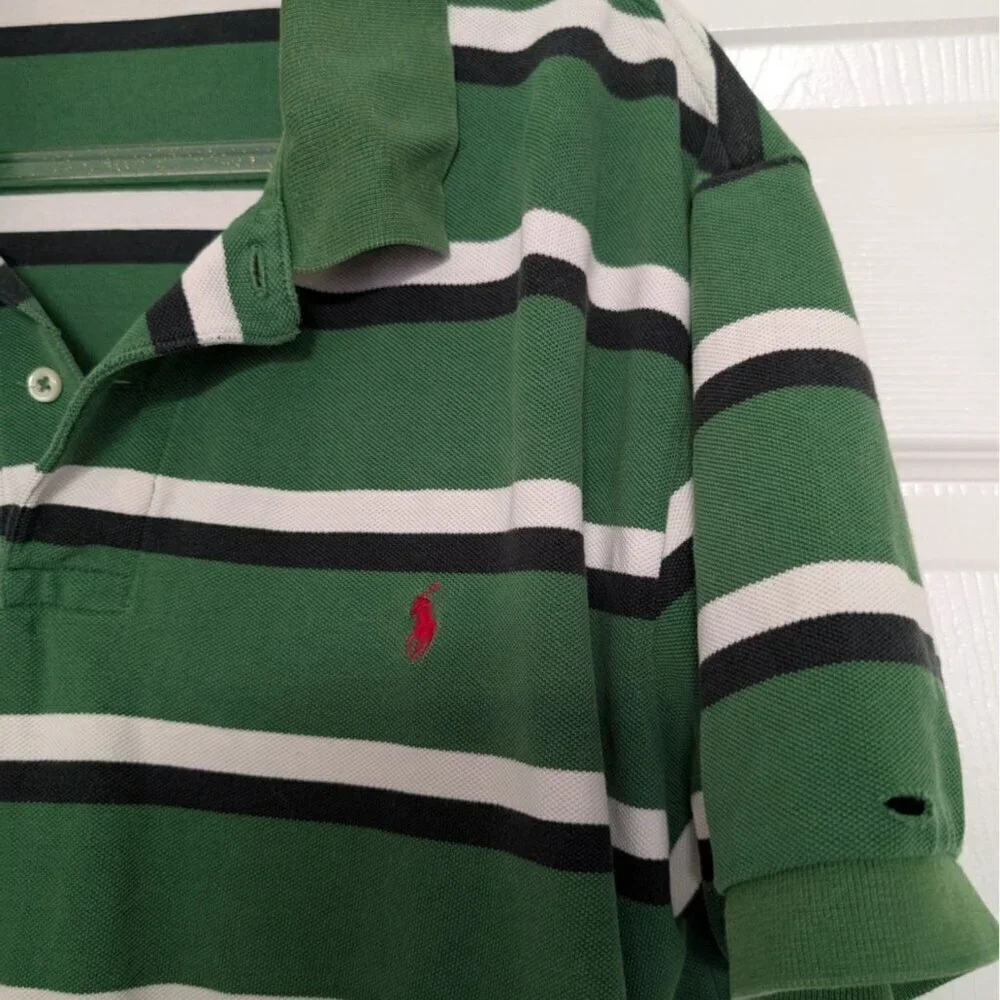 Polo Ralph Lauren Stripe Polo Shirt Mens Size Large Green Short Sleeve Cotton
